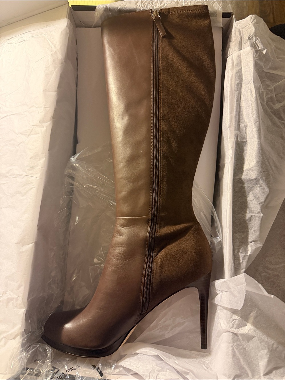 Nine West Classic Brown Leather High-Heel Knee Boots, Quizme Style, Size 12, NWT